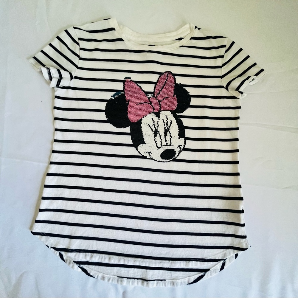 GAP Disney Girls Stripes Minnie Mouse Sequin Short Sleeve Shirt Size XXL